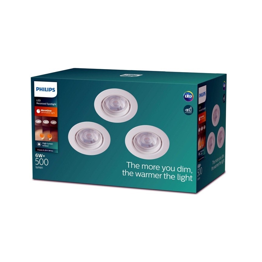 Philips -SET 3xLED Dimmable recessed light IMPALA Warm Glow LED/6W/230V