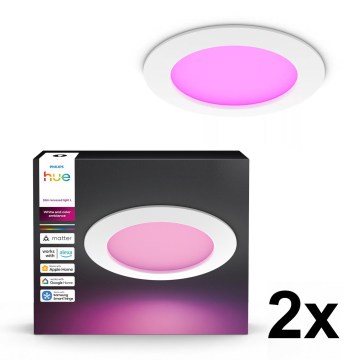 Philips - SET of 2 Dimmable LED RGBW Bathroom Recessed Downlights Hue SLIM LED/12W/230V 2000-6500K White IP44