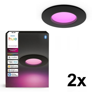 Philips - Set of 2 RGBW Dimmable Bathroom Recessed Downlights Hue SLIM LED/8,3W/230V 2000-6500K Black IP44