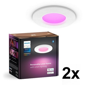 Philips - Set of 2 RGBW Dimmable Bathroom Recessed Downlights Hue SLIM LED/8.3W/230V 2000-6500K White IP44