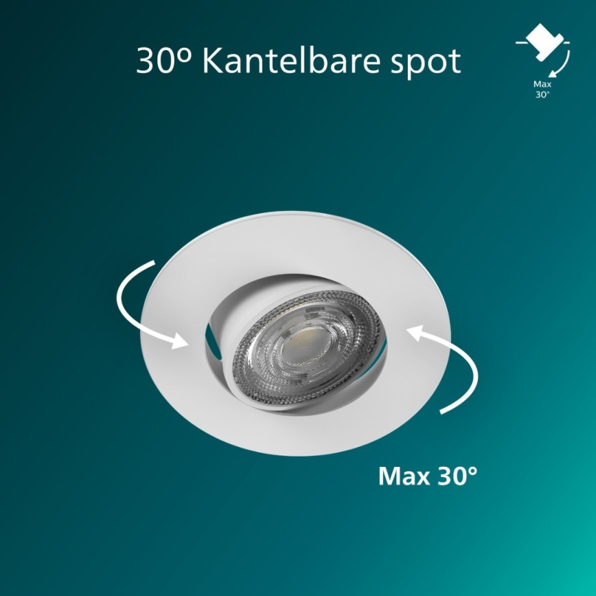 Philips - Set of 3 Dimmable CILANTRO LED Recessed Downlights, 5W, 230V, 4000K, White