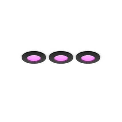 Philips - Set of 3 LED RGBW Dimmable Bathroom Recessed Downlights Hue SLIM LED/8,3W/230V 1000-20000K Black P44