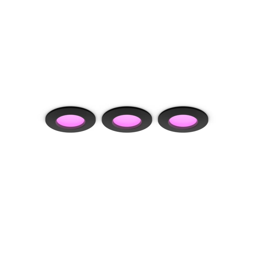 Philips - Set of 3 LED RGBW Dimmable Bathroom Recessed Downlights Hue SLIM LED/8,3W/230V 1000-20000K Black P44