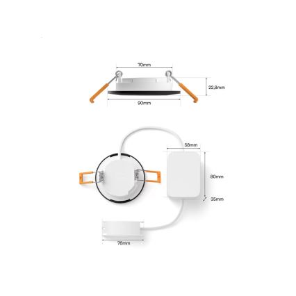 Philips - Set of 3 LED RGBW Dimmable Bathroom Recessed Downlights Hue SLIM LED/8,3W/230V 1000-20000K Black P44