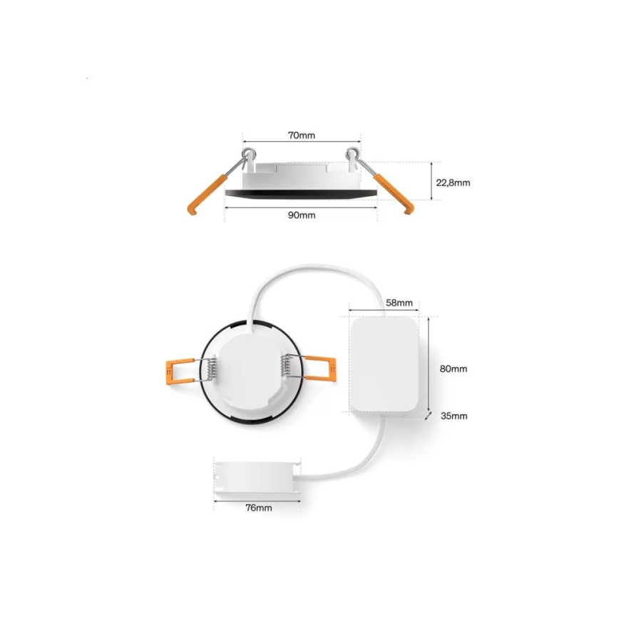 Philips - Set of 3 LED RGBW Dimmable Bathroom Recessed Downlights Hue SLIM LED/8,3W/230V 1000-20000K Black P44