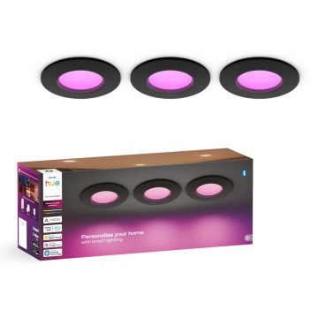 Philips - Set of 3 LED RGBW Dimmable Bathroom Recessed Downlights Hue SLIM LED/8,3W/230V 1000-20000K Black P44