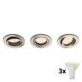 Philips - Set of 3 LED RGBW Dimmable Recessed Downlights 1x GU10/4.8W/230V Matte Chrome + Remote Control