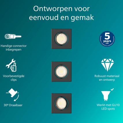 Philips - Set of 3 PERIDOT recessed downlights, 1x GU10/7W/230V, black