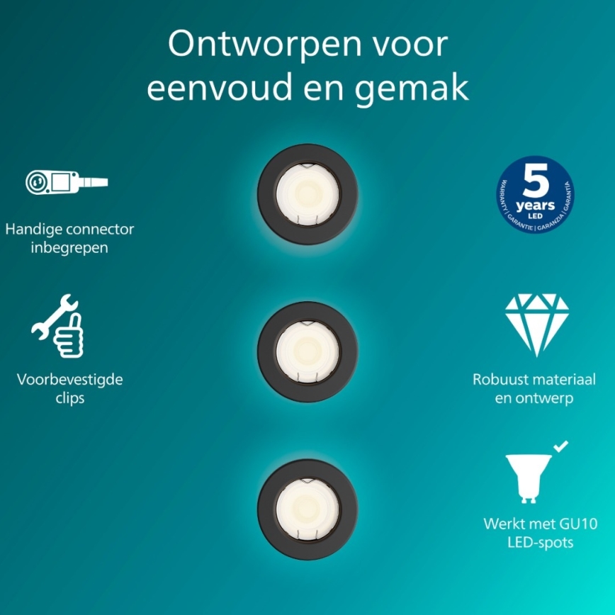 Philips - SET of 3 PERIDOT recessed downlights 1xGU10/7W/230V black