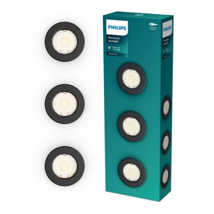 Philips - SET of 3 PERIDOT recessed downlights 1xGU10/7W/230V black