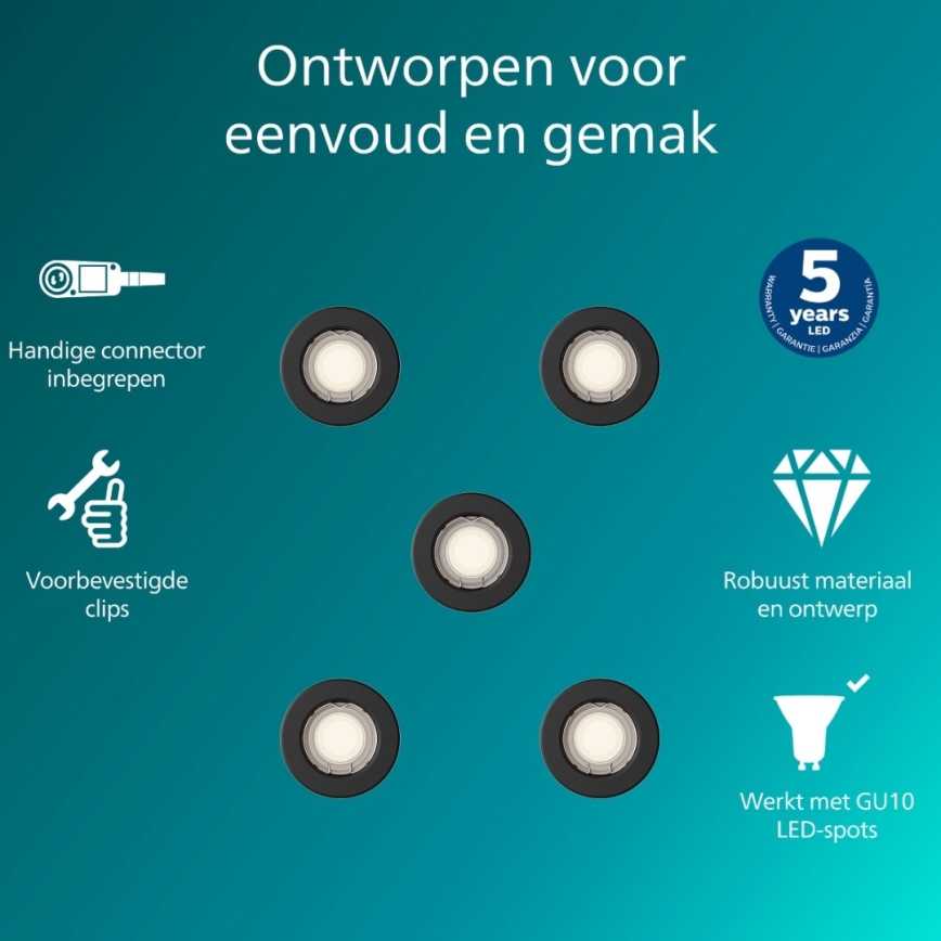 Philips - Set of 5 PERIDOT recessed downlights 1xGU10/7W/230V black