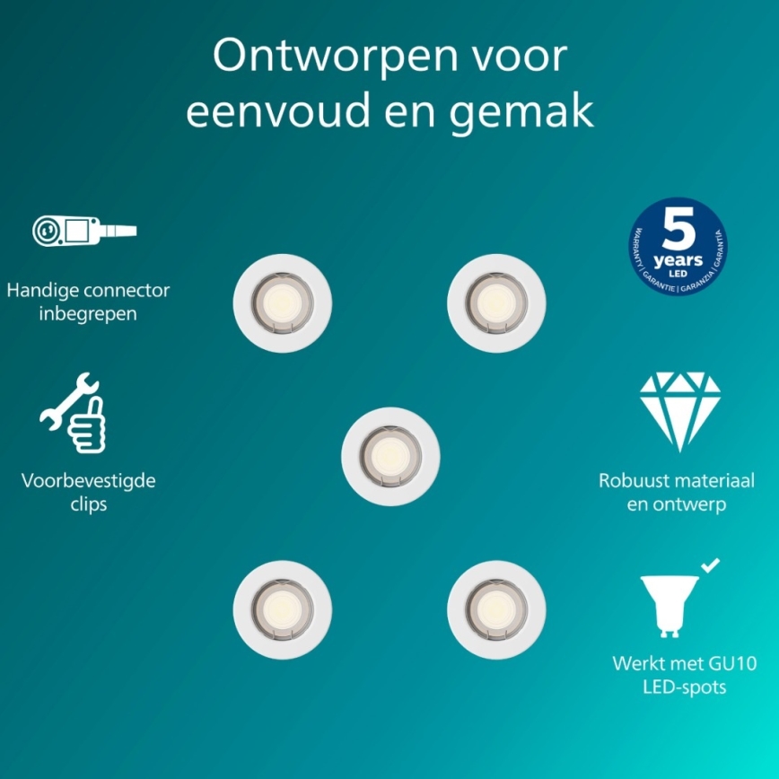 Philips - SET of 5 PERIDOT recessed downlights 1xGU10/7W/230V white