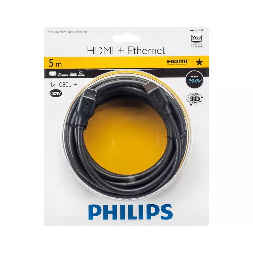 Philips SWV2434W/10 - HDMI cable with Ethernet, HDMI 1.4 A connector 5m black