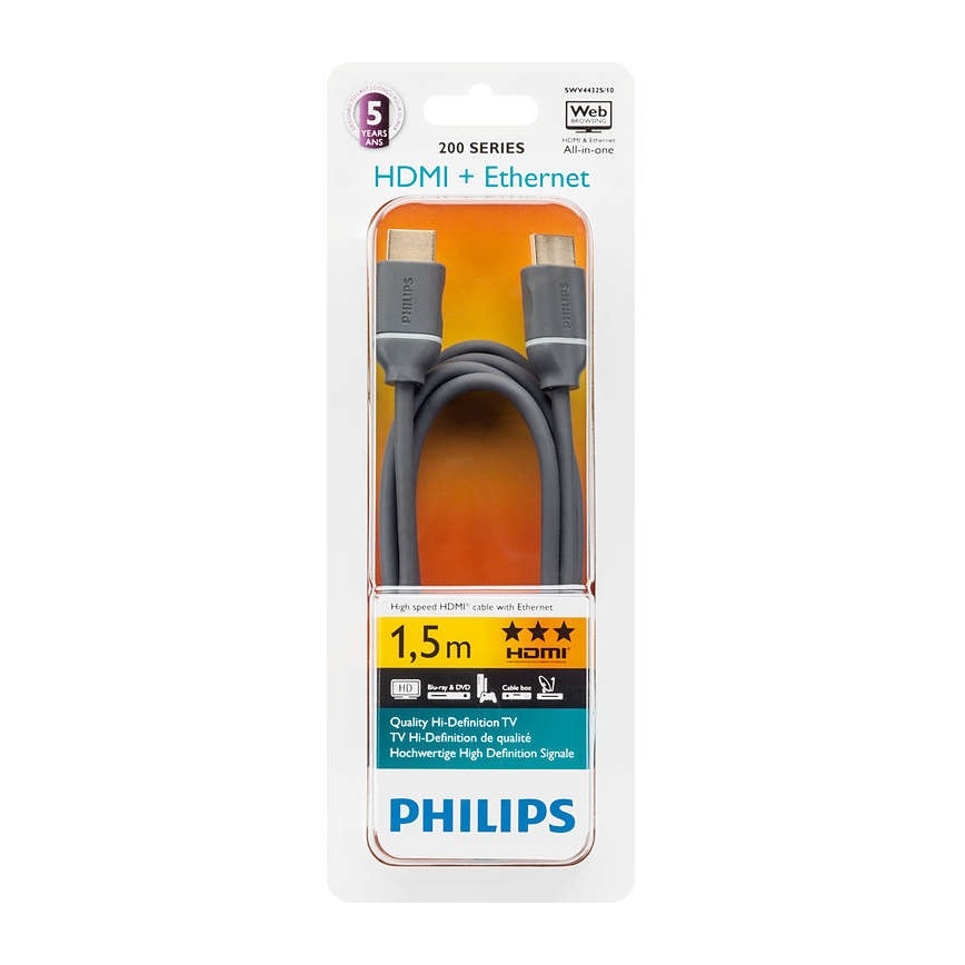 Philips SWV4432S/10 - HDMI cable with Ethernet, HDMI 1.4 A connector 1,5m grey