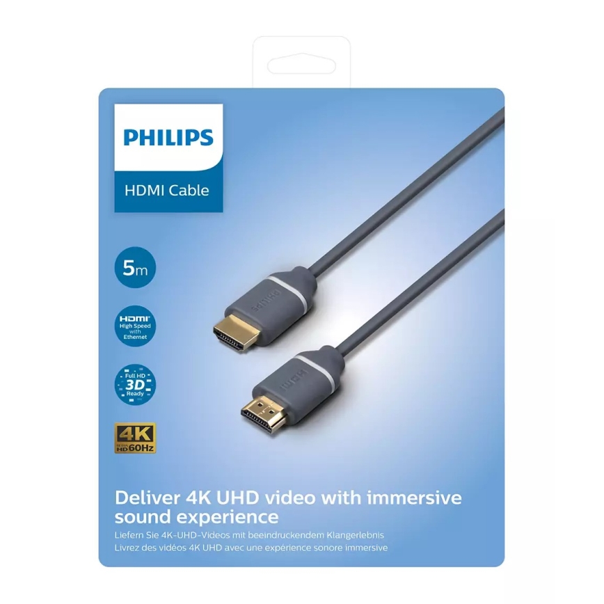 Philips SWV5650G/00 - HDMI cable with Ethernet, HDMI 2.0 A connector 5m grey