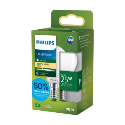 Philips ULTRAEFFICIENT P45 LED Bulb, E14, 1.2 W, 230 V, 2700 K
