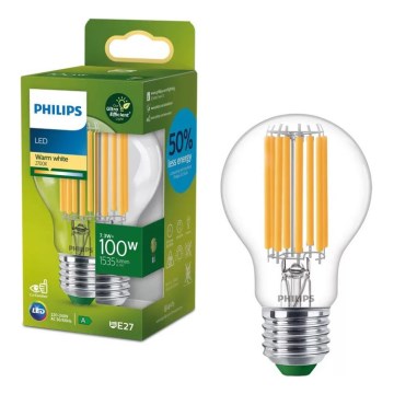 Philips ULTRAEFFICIENT VINTAGE A60 LED Bulb, E27, 7.3W, 230V, 2700K