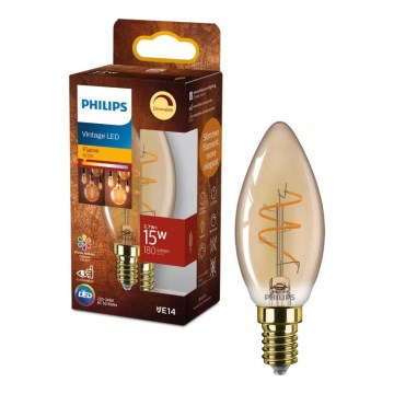 Philips Vintage B35 LED Dimmable Bulb, E14, 2.7W/230V, 1800K, CRI 90