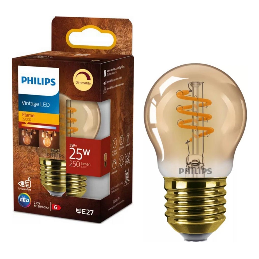 Philips VINTAGE P45 Dimmable LED Bulb E27/3W/230V 2200K