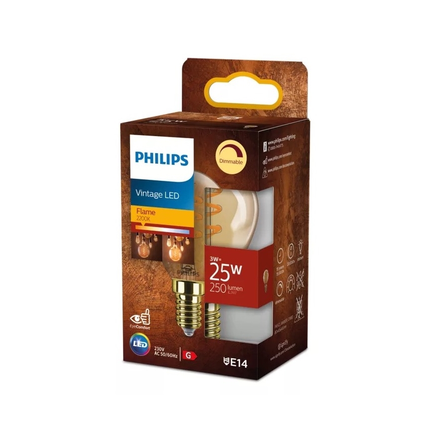 Philips Vintage P45 LED Bulb E14, 3W, 230V, 2200K