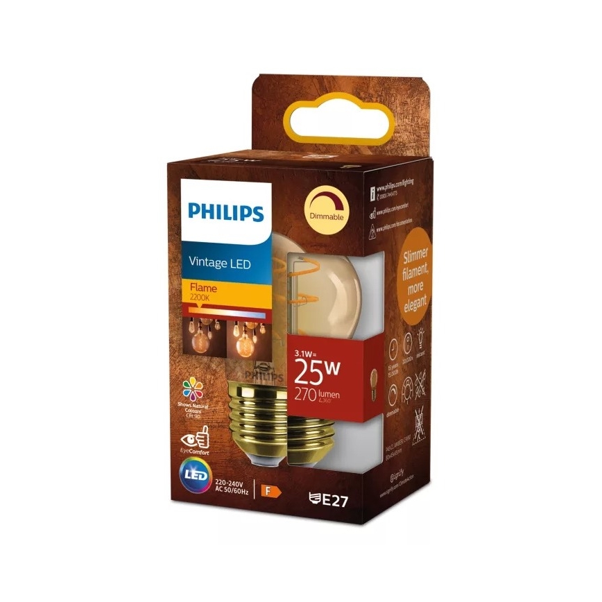 Philips VINTAGE P45 LED Dimmable Bulb E27/3,1W/230V 2200K CRI 90