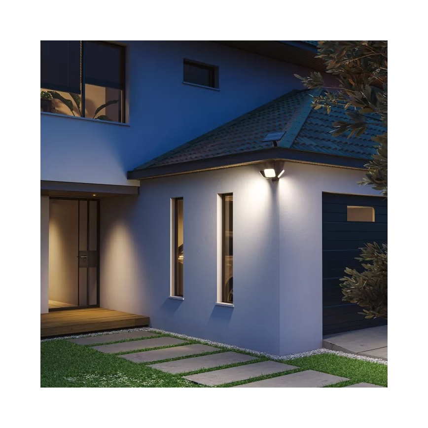 Philips - ZYREN Solar LED Wall Light with Sensor, LED/24.5W/3.7V 2600 mAh 5000K IP65 Black