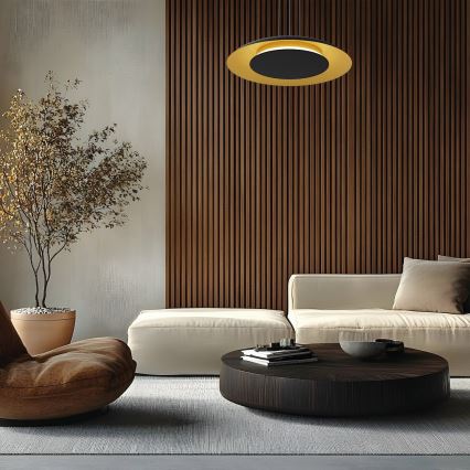 PIATTINO cable-suspended LED pendant, 30W, 230V, selectable color temperature (2700/3200/4000K), Ø 40 cm, black/gold