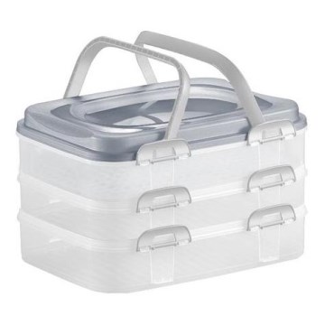 Picnic box with handles 3 tiers/grey