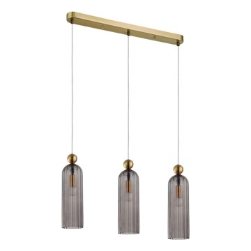 PIEGA cable-suspended chandelier 3xE14/40W/230V brass/smoky black
