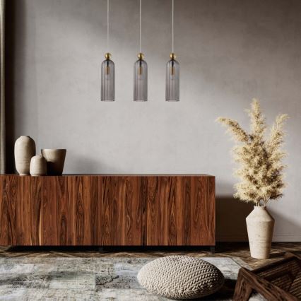 PIEGA cable-suspended chandelier 3xE14/40W/230V brass/smoky black