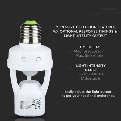 PIR sensor for E27 bulb white