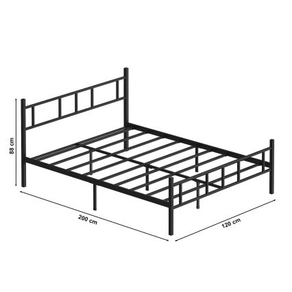 PIRON metal double bed 120x200 cm, black, load capacity 120 kg