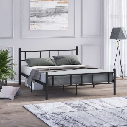 PIRON Metal Double Bed 140x200 cm — Black, 200 kg weight capacity
