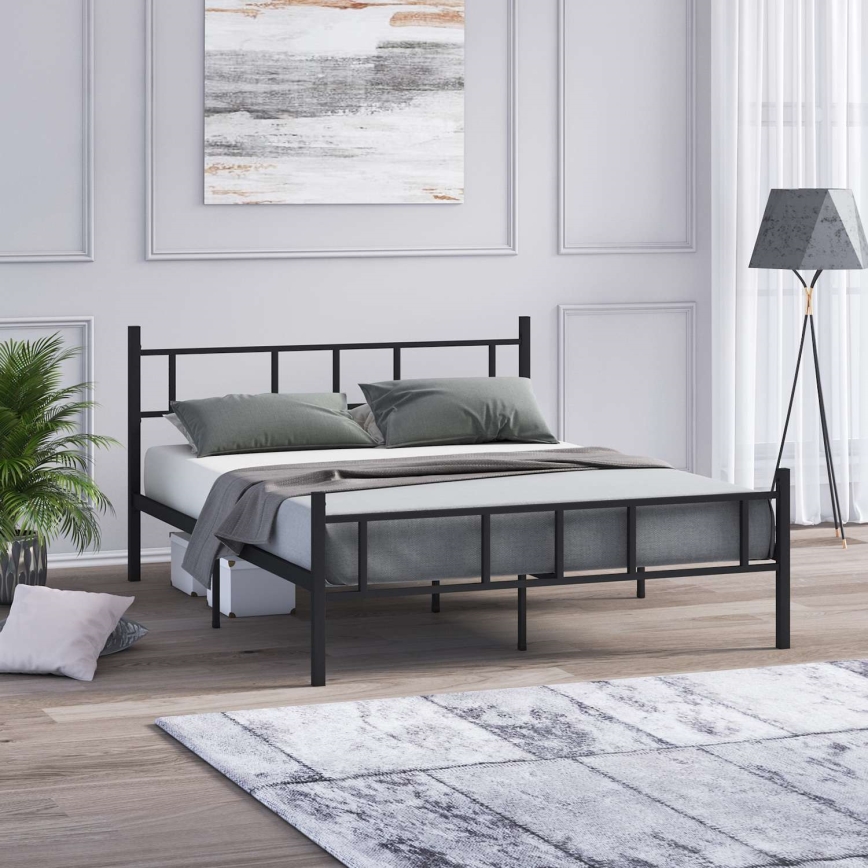 PIRON Metal Double Bed 140x200 cm — Black, 200 kg weight capacity