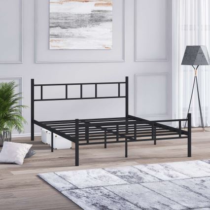 PIRON Metal Double Bed 140x200 cm — Black, 200 kg weight capacity