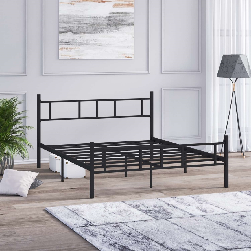 PIRON Metal Double Bed 140x200 cm — Black, 200 kg weight capacity