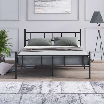 PIRON Metal Double Bed 140x200 cm — Black, 200 kg weight capacity