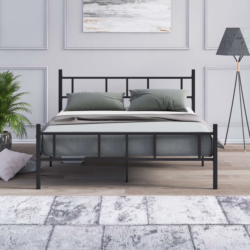 PIRON Metal Double Bed 140x200 cm — Black, 200 kg weight capacity