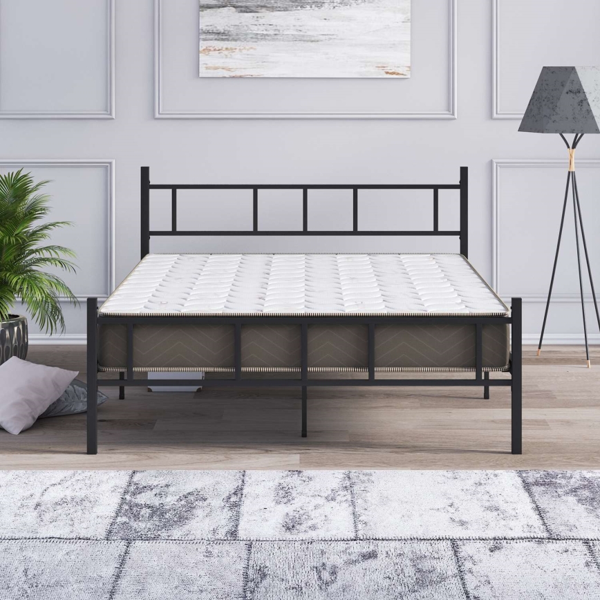 PIRON Metal Double Bed 140x200 cm — Black, 200 kg weight capacity