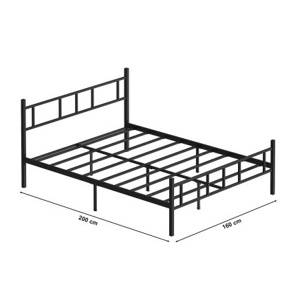 PIRON Metal Double Bed 160x200 cm, Black — 200 kg Load Capacity