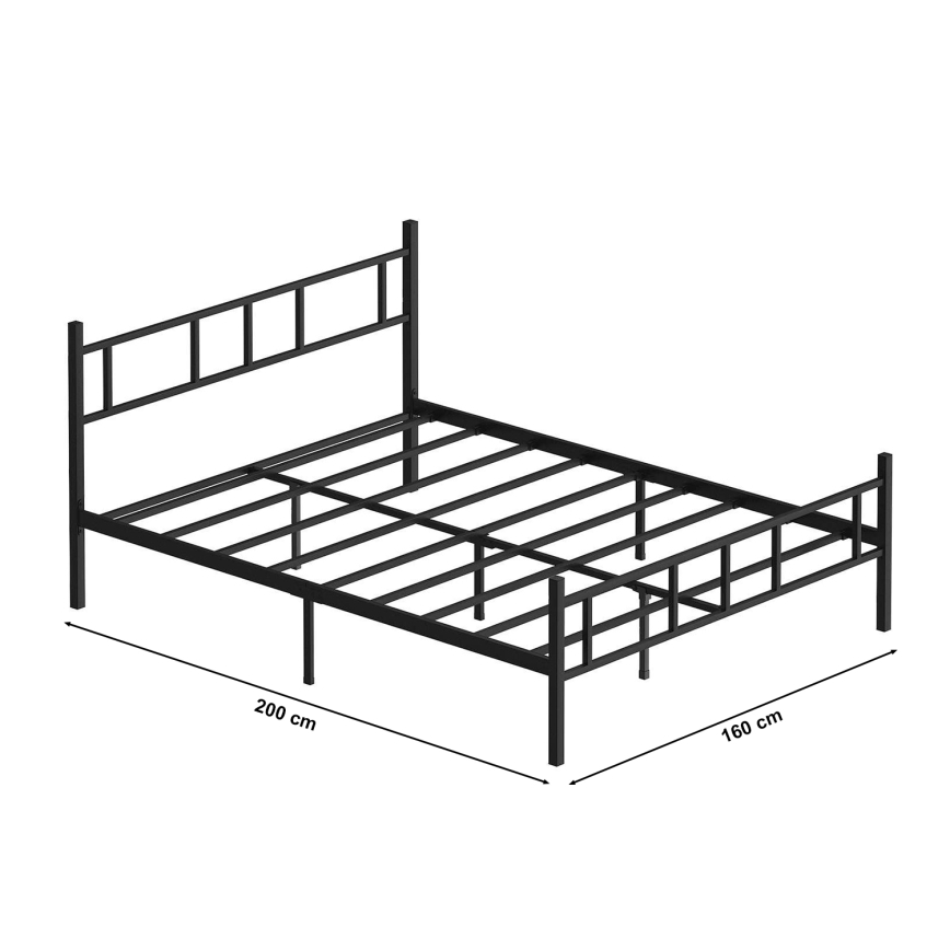 PIRON Metal Double Bed 160x200 cm, Black — 200 kg Load Capacity
