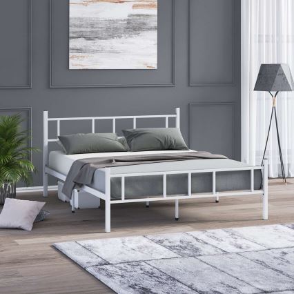 PIRON metal double bed 160x200 cm, white — 200 kg load capacity