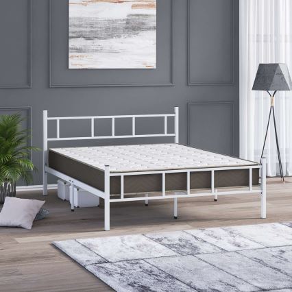 PIRON metal double bed 160x200 cm, white — 200 kg load capacity