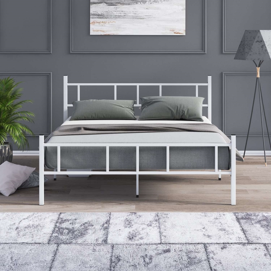 PIRON metal double bed 160x200 cm, white — 200 kg load capacity