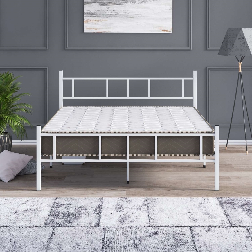 PIRON metal double bed 160x200 cm, white — 200 kg load capacity