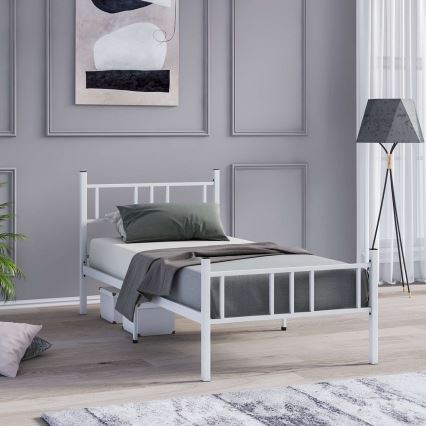 PIRON Metal Single Bed 90 x 200 cm, White — 120 kg Load Capacity