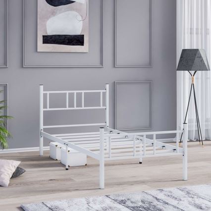 PIRON Metal Single Bed 90 x 200 cm, White — 120 kg Load Capacity
