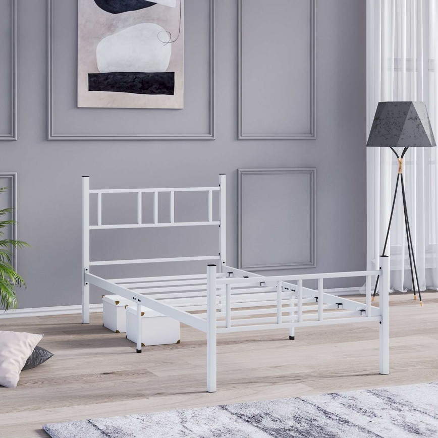 PIRON Metal Single Bed 90 x 200 cm, White — 120 kg Load Capacity