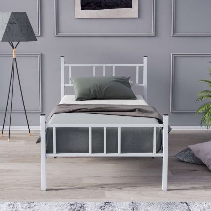 PIRON Metal Single Bed 90 x 200 cm, White — 120 kg Load Capacity