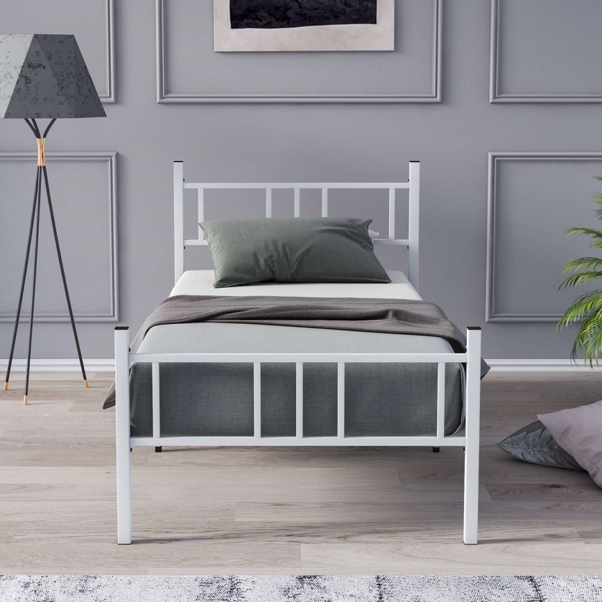 PIRON Metal Single Bed 90 x 200 cm, White — 120 kg Load Capacity